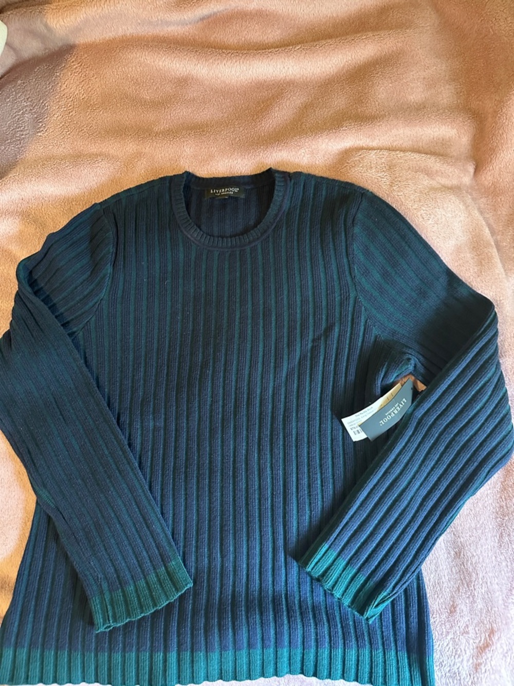 Liverpool Women’s Navy with Emerald Green Ribbed Crewneck Sweater